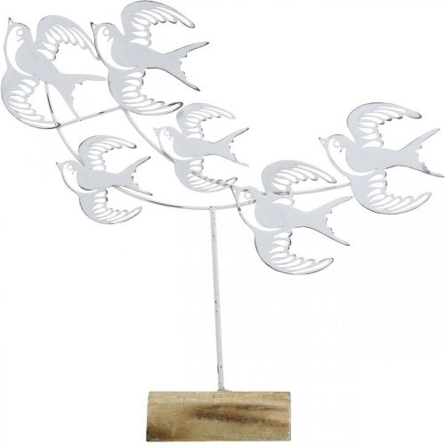 Floristik24 Zwaluwen, tafeldecoratie, vogeldecoratie om te plaatsen Wit, natuurlijke kleuren Shabby Chic H33.5cm B32.5cm