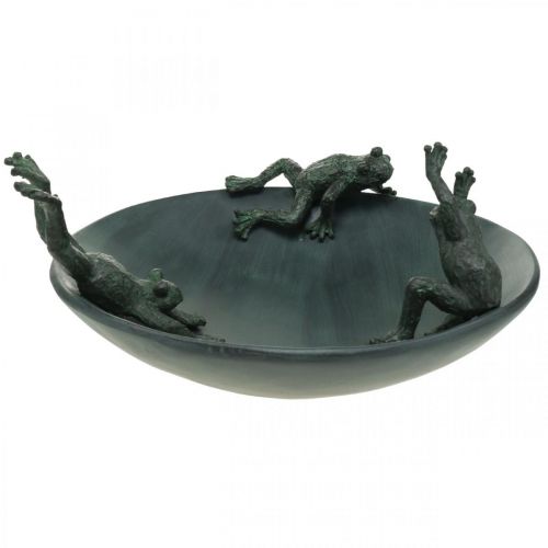 Floristik24 Vogelbad met kikkers, vogelbad metaal look groen, antraciet antiek look Ø28,5cm H13,5cm