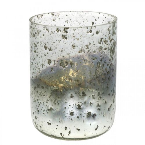 Artikel Kaarsglas two-tone glazen vaas lantaarn helder, zilver H14cm Ø10cm