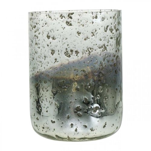 Floristik24 Kaarsglas two-tone glazen vaas lantaarn helder, zilver H14cm Ø10cm