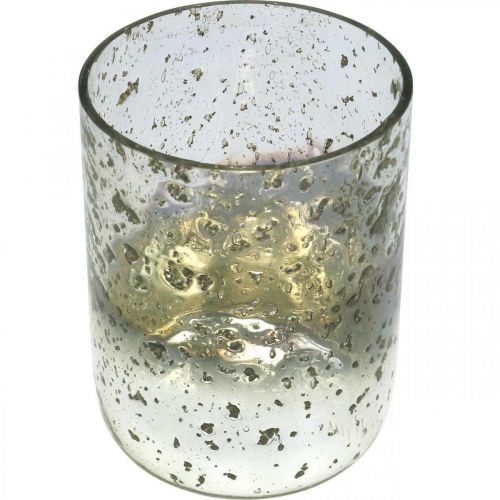 Artikel Kaarsglas two-tone glazen vaas lantaarn helder, zilver H14cm Ø10cm