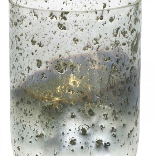 Floristik24 Kaarsglas two-tone glazen vaas lantaarn helder, zilver H14cm Ø10cm
