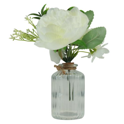 Floristik24 Tafeldecoratie pioen wit in glazen vaas kunstmatig 20cm