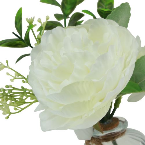 Floristik24 Tafeldecoratie pioen wit in glazen vaas kunstmatig 20cm