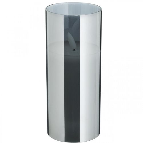 Floristik24 Sierkaars in zilver glas, led-licht warm wit, echte was, timer, werkt op batterijen Ø7,3cm H17,7cm