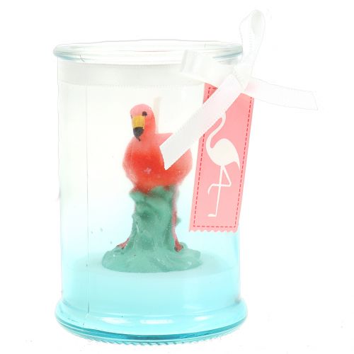 Floristik24 Lantaarn glas met flamingo kaars 9cm
