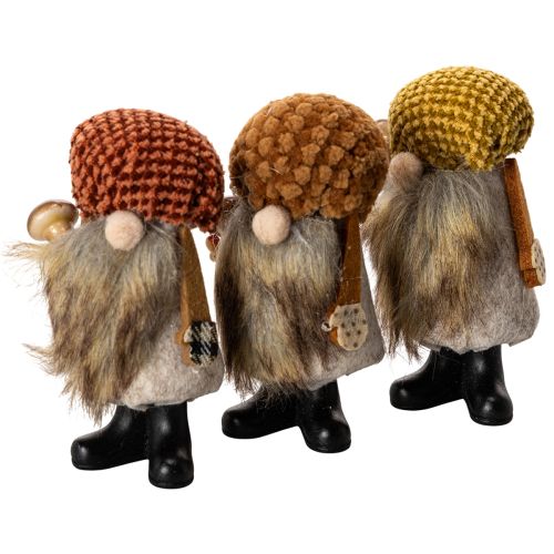 Kabouterfiguurtje met baard en puntmuts, 10 cm, 3 stuks