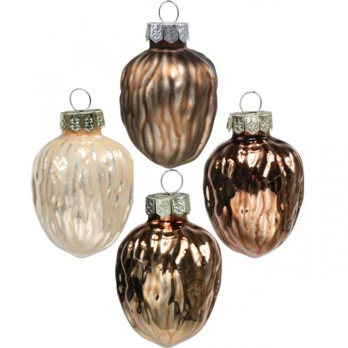 Kerstboom ornamenten walnoot deco hanger glas 4,5cm 6st