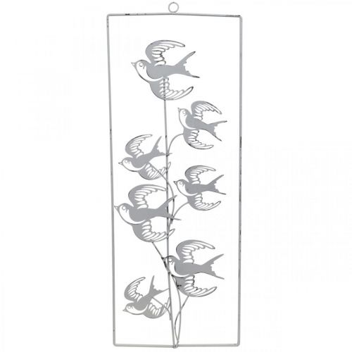 Artikel Zwaluwdecoratie, wanddecoratie van metaal, vogels om op te hangen wit, zilver shabby chic H47,5 cm