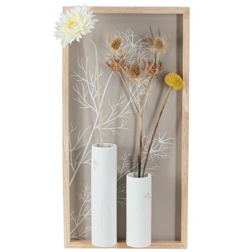 Artikel Muurdecoratie Muurschildering Hout Mini Vazen Keramiek Wit H35cm