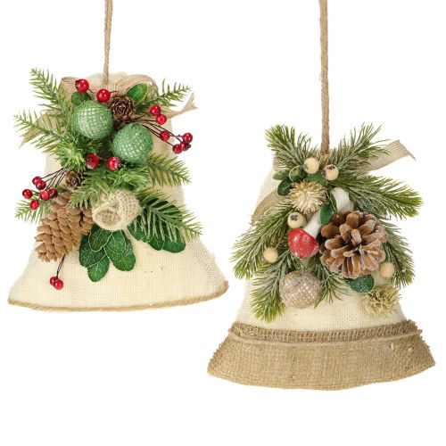 Wanddecoratie kerstbel jute assorti H20cm 2st