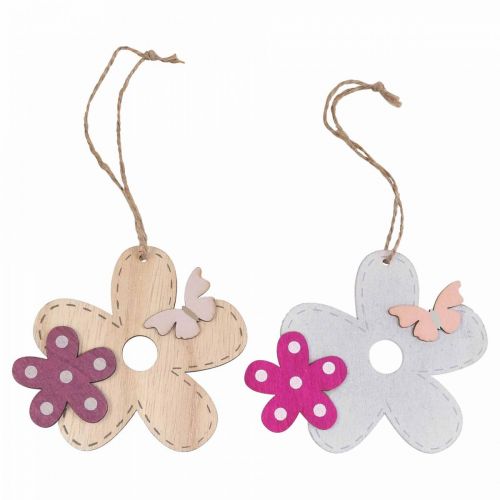 Floristik24 Wanddecoratie hout bloem vlinder wit roze 10×9cm 8 st