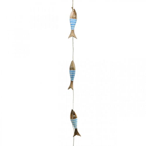 Maritieme deco hanger houten vis om op te hangen lichtblauw L123cm