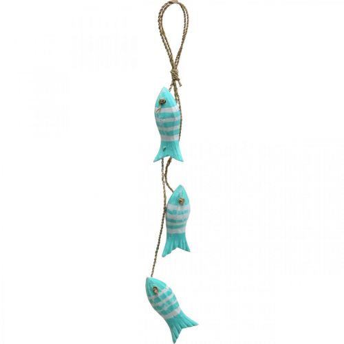 Floristik24 Maritieme deco hanger houten vis om op te hangen klein turquoise L31cm