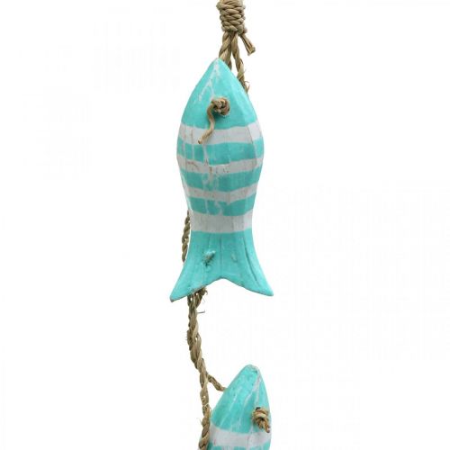 Artikel Maritieme deco hanger houten vis om op te hangen klein turquoise L31cm