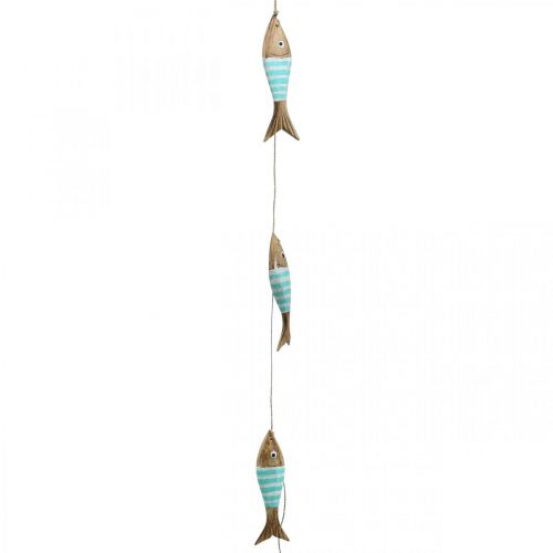 Maritieme decoratiehanger houten vis om op te hangen Turquoise L123cm