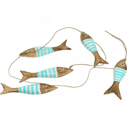 Floristik24 Maritieme decoratieve hanger houten vis om op te hangen turquoise L123cm