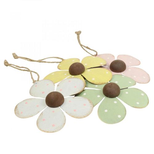 Floristik24 Wanddecoratie metaal bloem deurdecoratie wit roze groen geel 10cm 4st