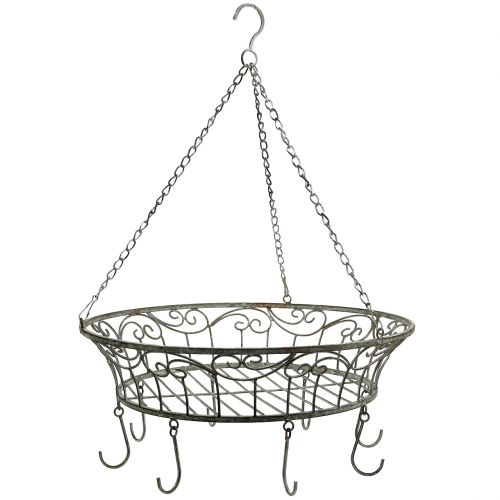 Floristik24 Metalen mand versierd om op te hangen 63cm grijsbruin
