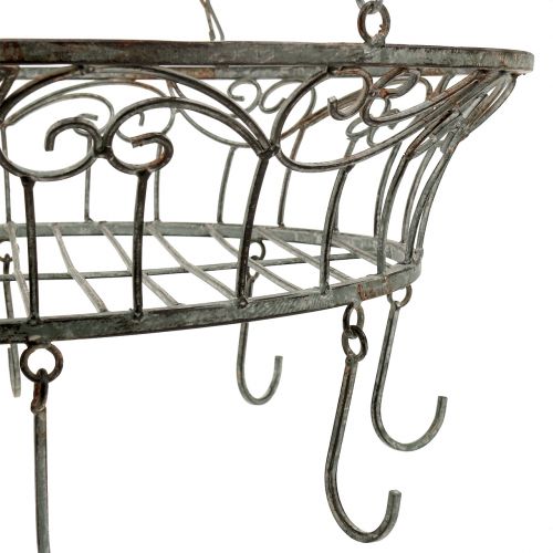 Floristik24 Metalen mand versierd om op te hangen 63cm grijsbruin
