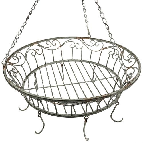 Floristik24 Metalen mand versierd om op te hangen 63cm grijsbruin