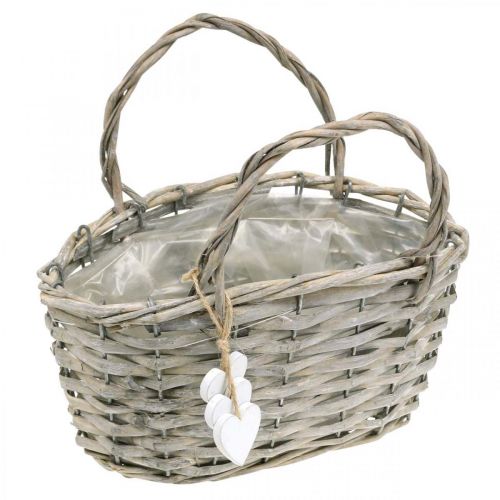 Floristik24 Plantenmand met hartdecoratie, huwelijksdecoratie, mand voor planten, landelijke stijl H20.5 L23cm