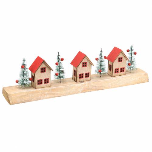 Floristik24 Kerstdorp met LED-verlichting naturel, rood hout 40 × 10,5 × 7 cm