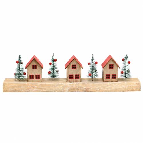 Floristik24 Kerstdorp met LED-verlichting naturel, rood hout 40 × 10,5 × 7 cm