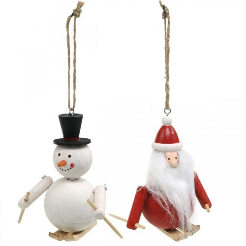 Artikel Kerstboomversiering hout kerstman en sneeuwpop 11cm set van 2