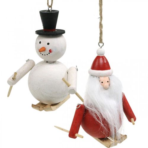 Floristik24 Kerstboomversiering hout kerstman en sneeuwpop 11cm set van 2