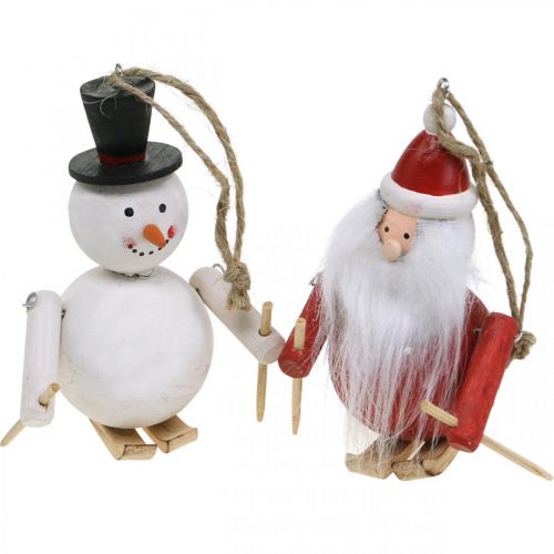 Artikel Kerstboomversiering hout kerstman en sneeuwpop 11cm set van 2