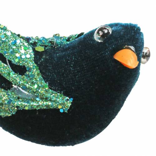 Floristik24 Kerstdecoratie merel met clip blauw, glitter assorti 3st