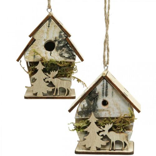 Artikel Kersthanger houten kleine decoratieve huisjes H6,5/7,5cm 4st