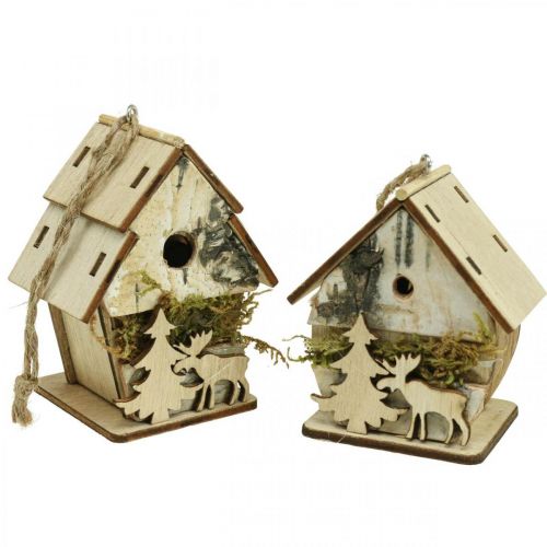 Artikel Kersthanger houten kleine decoratieve huisjes H6,5/7,5cm 4st