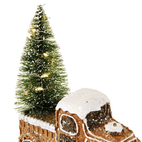 Floristik24 Kerstauto met kerstboom LED in bruin wit 2 stuks
