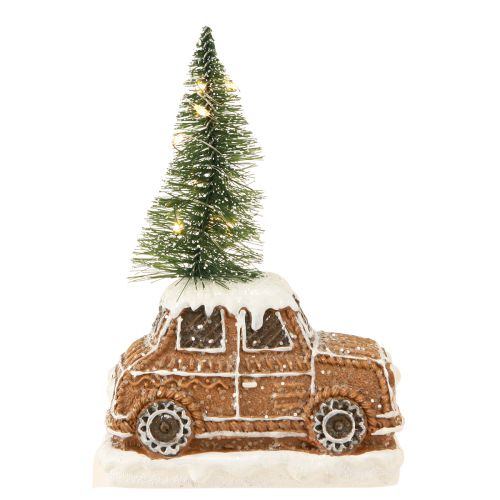 Floristik24 Kerstauto met kerstboom LED in bruin wit 2 stuks