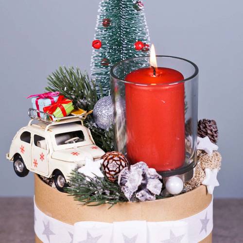 Floristik24 Kerstwagen met pakketten rood L11cm