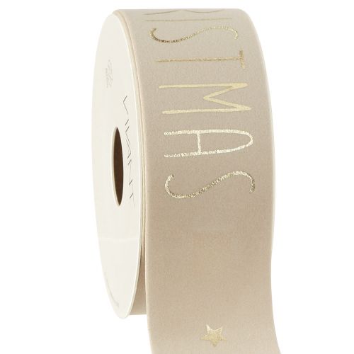 Floristik24 Kerstlint beige fluweel Merry Christmas Goud B40mm L5m