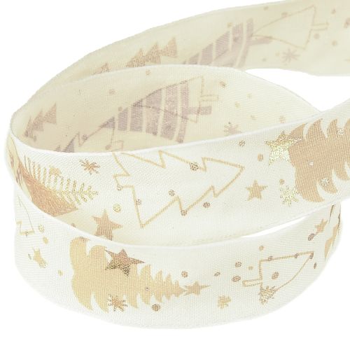 Artikel Kerstlint crème goud dennenbomen 25mm 15m