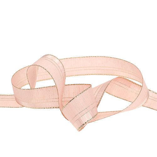 Floristik24 Kerstband licht roze met gouden rand 25mm 20m