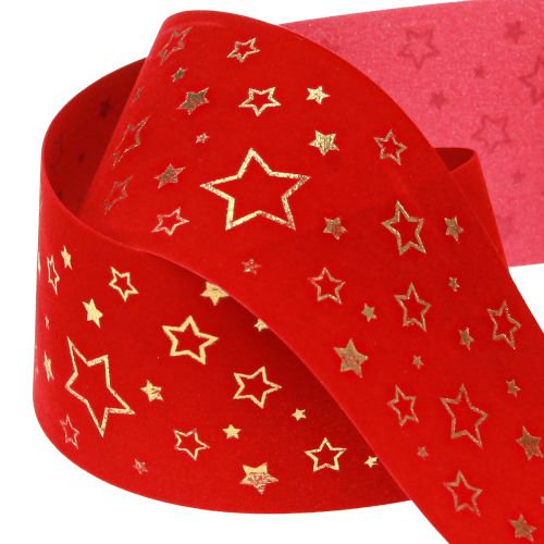 Artikel Kerstlint rood lint met sterren draadrand 60mm 20m
