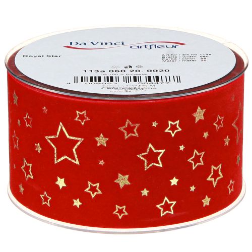 Artikel Kerstlint rood lint met sterren draadrand 60mm 20m