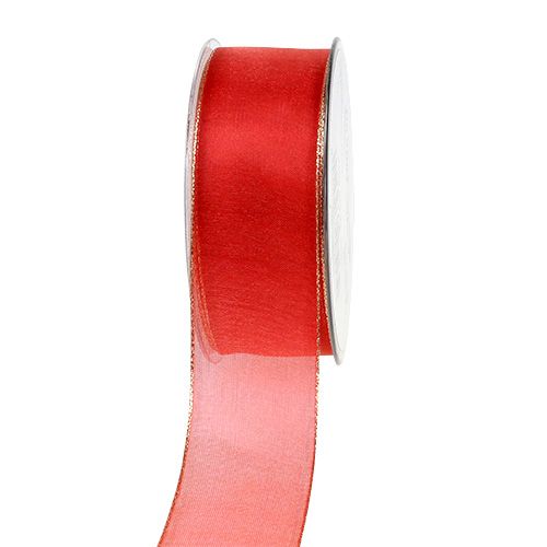 Floristik24 Kerstlint rood met gouden rand, kneedbaar 40mm 20m
