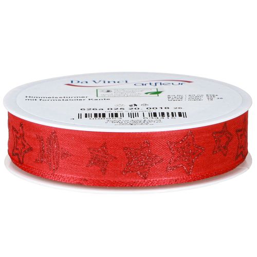 Artikel Kerstlint rood met glinsterende sterren lint 25mm 18m