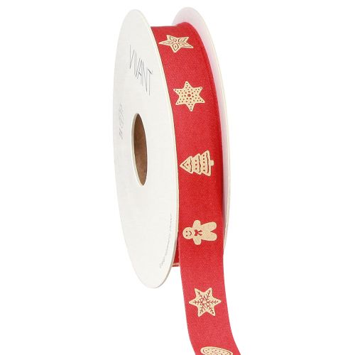 Kerstlint in rood en crème motieflint B15mm L15m
