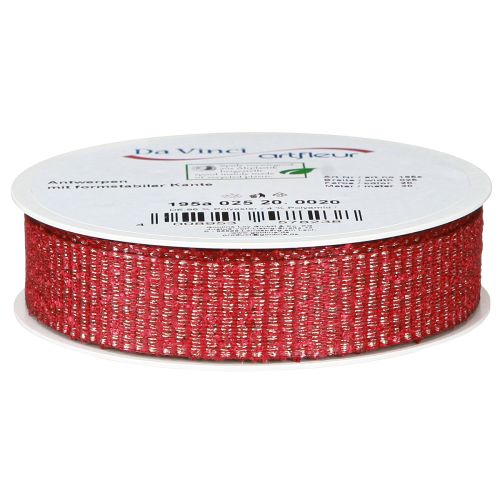 Artikel Kerstlint met gouden draad cadeaulint rood 25mm 20m