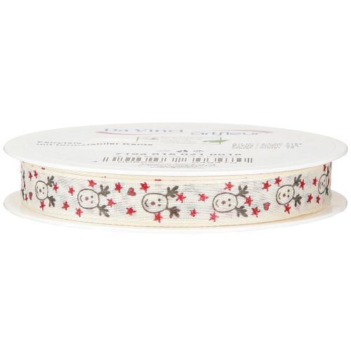 Artikel Kerstlint met rendier wit crème stevige rand 15mm 18m