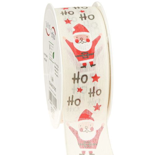 Artikel Kerstlint met Kerstman katoenen lint crème 40mm 15m