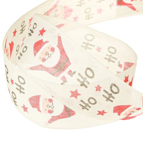 Artikel Kerstlint met Kerstman katoenen lint crème 40mm 15m