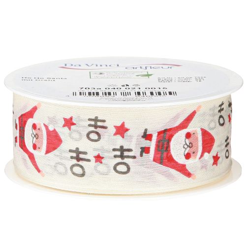 Artikel Kerstlint met Kerstman katoenen lint crème 40mm 15m